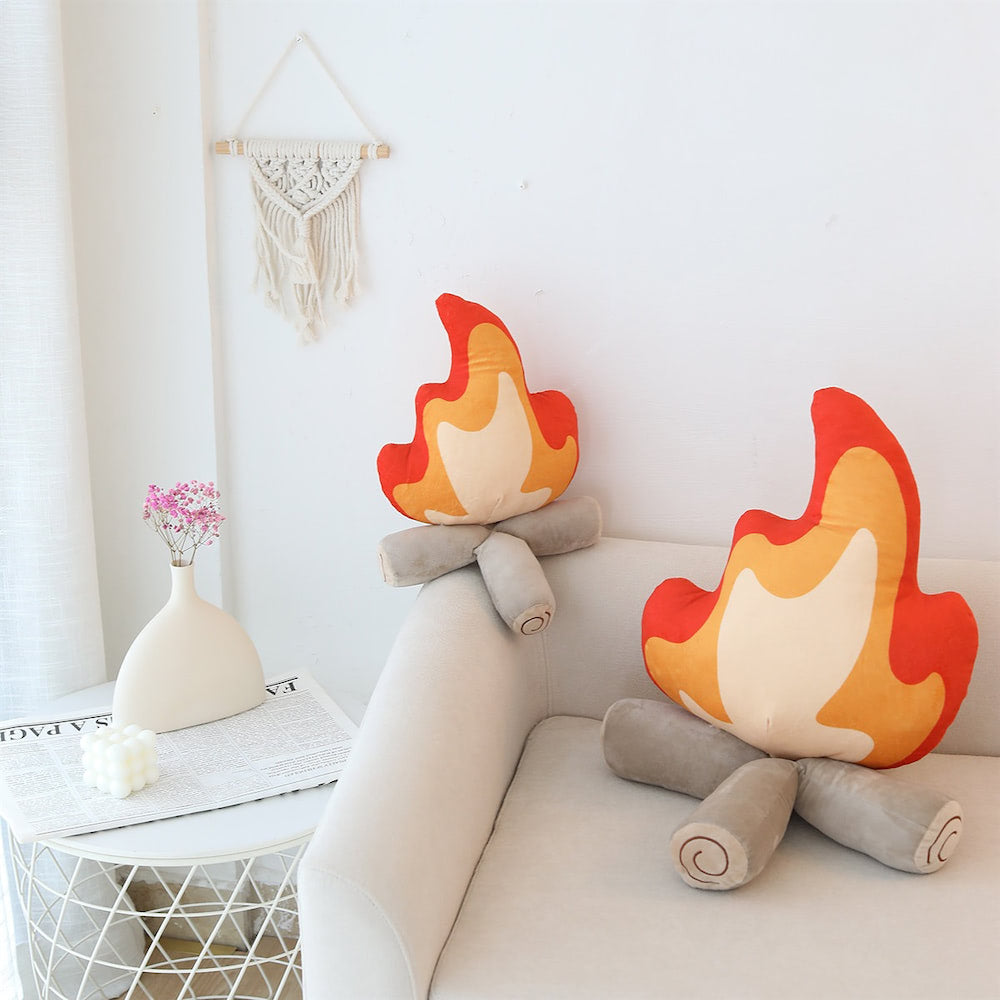 Campfire Plush Cushion — Sculpted Logs Pillow for Lounge and Kids' Room — Lifestyle 2