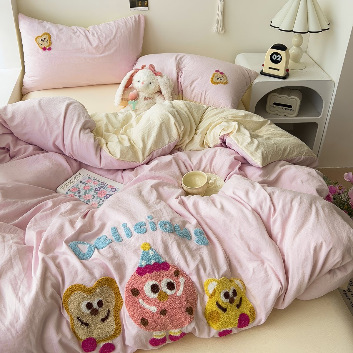 Cartoon Embroidered Toast Bread Bedding Set — Soft-Touch Cotton Duvet & Pillowcases — Lifestyle 5