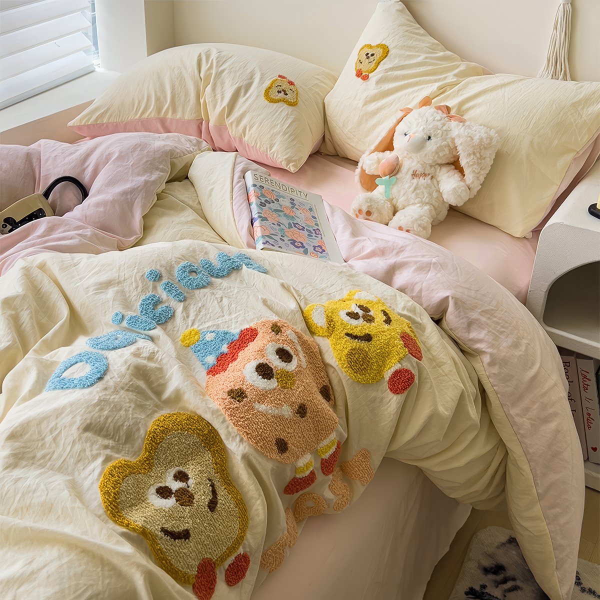 Cartoon Embroidered Toast Bread Bedding Set — Soft-Touch Cotton Duvet & Pillowcases — Lifestyle 3