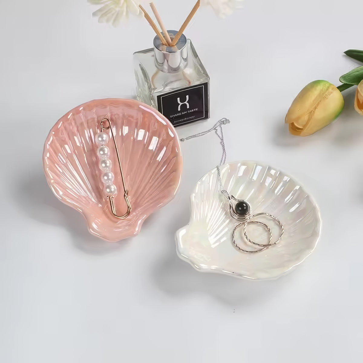 Iridescent Ceramic Seashell Jewelry Tray — Considered Home Styling — Lifestyle 1