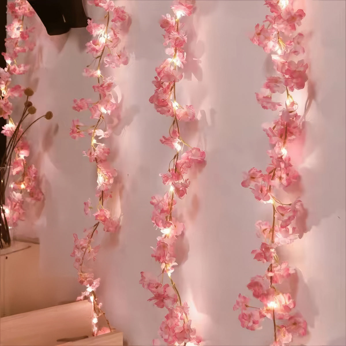 Cherry Blossom Flower Garland String Lights — Warm LED Mood Lighting for Bedside — Detail