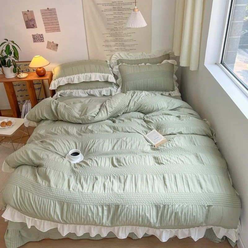 Chic Girl Ruffle Bedding Set — Soft-Touch Cotton Duvet & Pillowcases — Lifestyle 5