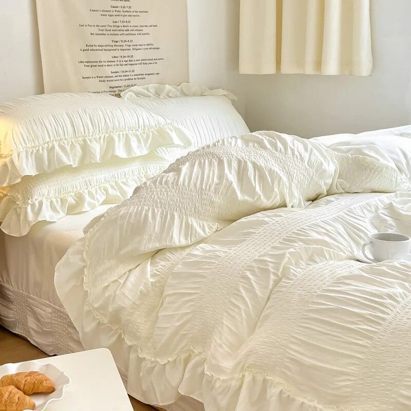 Chic Girl Ruffle Bedding Set — Soft-Touch Cotton Duvet & Pillowcases — Front view
