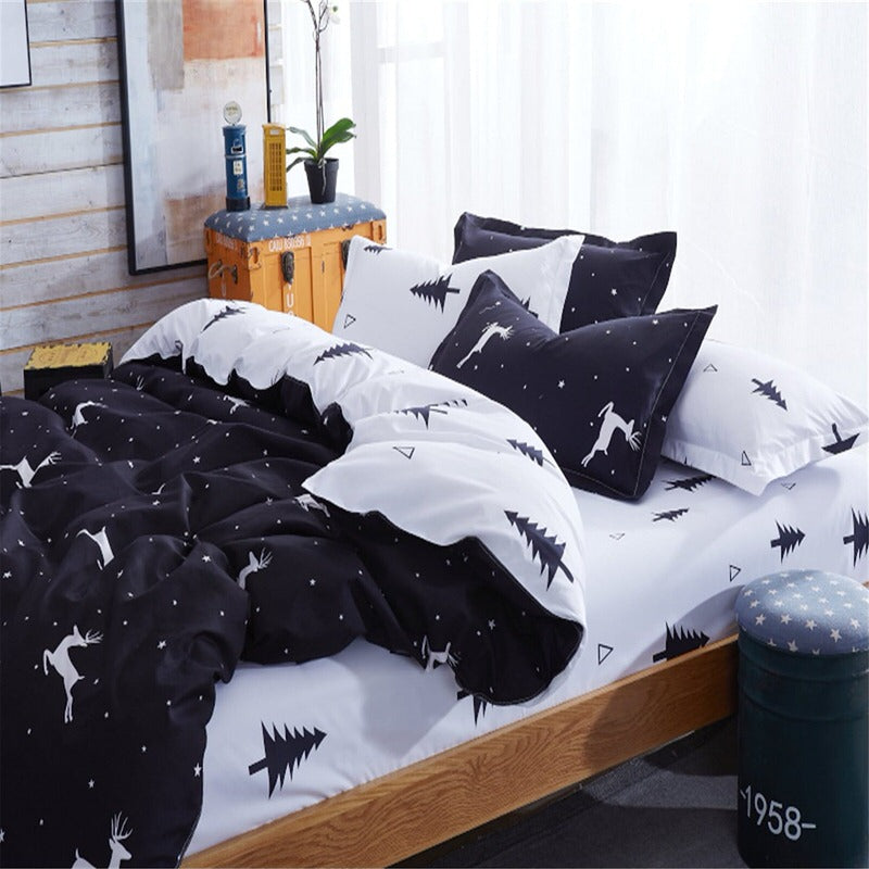 Christmas Trees and Deers Bedding Set — Soft-Touch Cotton Duvet & Pillowcases — Detail
