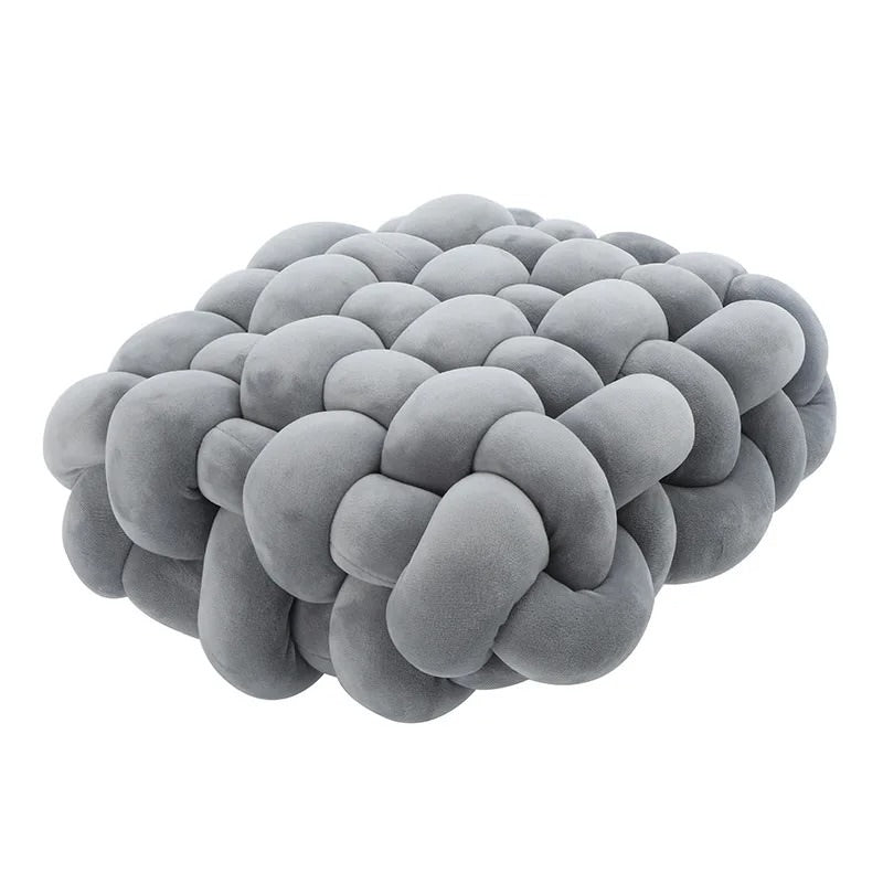 Knitted Knot Cushion — Chunky Plush Knit for Bed and Sofa Styling — Front view