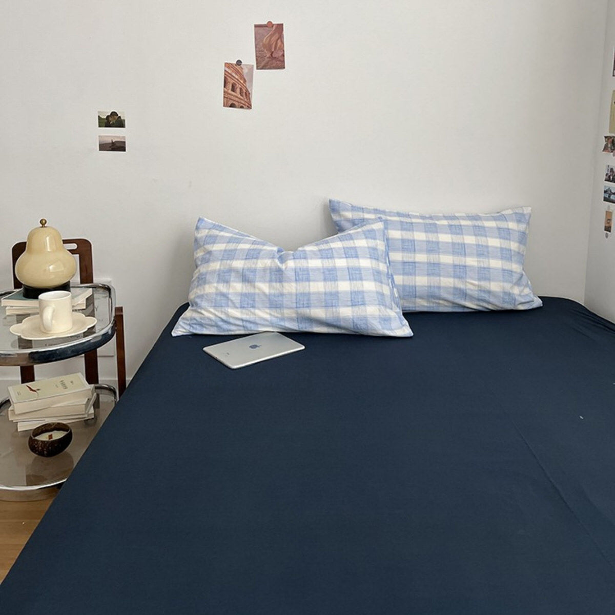 Cloud Blue Gingham Check Bedding Set — Soft-Touch Cotton Duvet & Pillowcases — Lifestyle 6