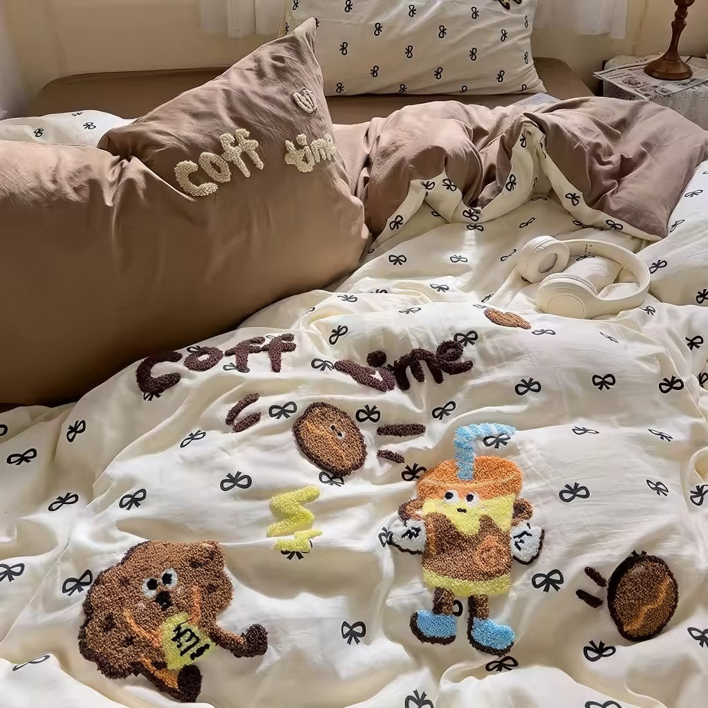 Coffee Time Embroidery Bedding Duvet Cover Set — Lifestyle 1