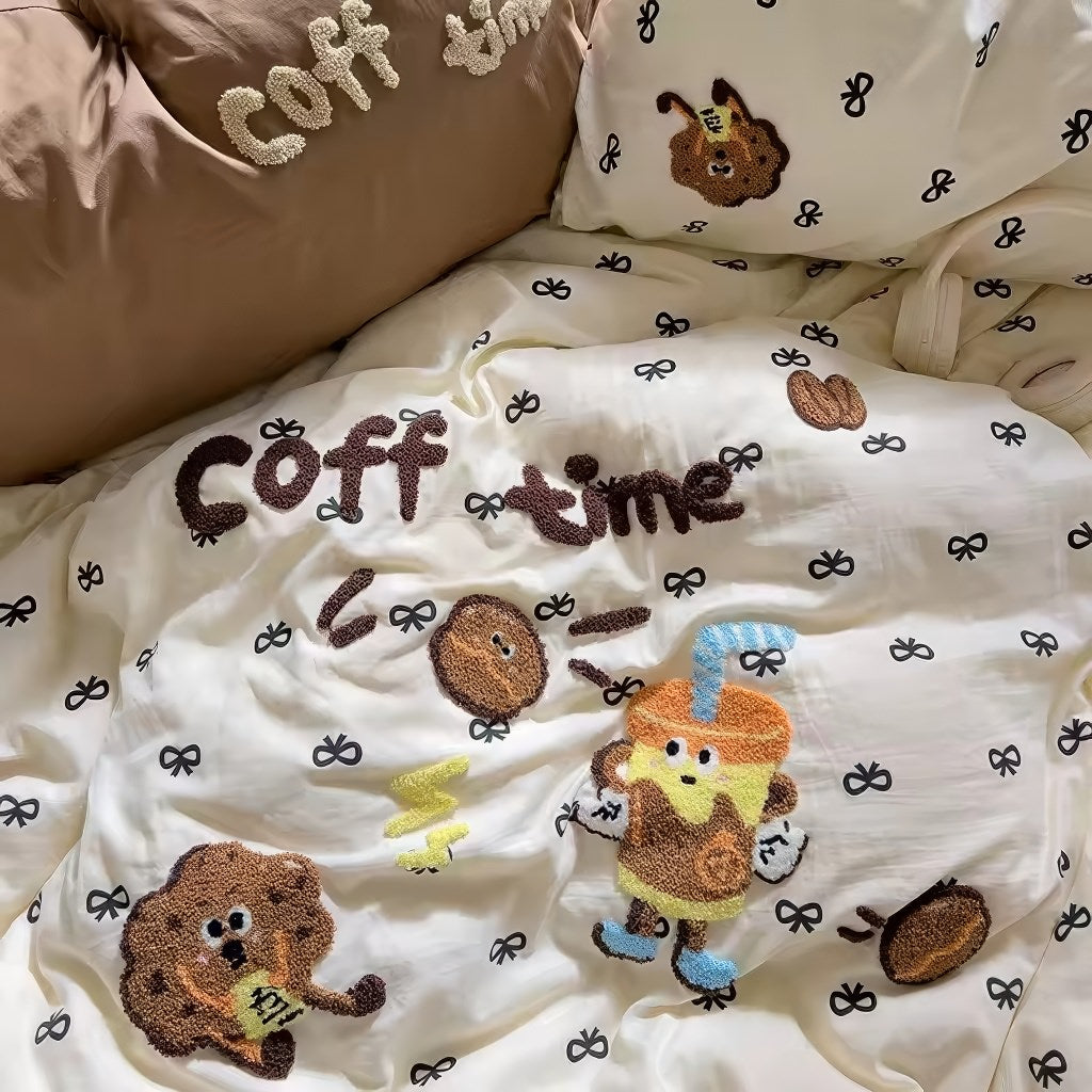Coffee Time Embroidery Bedding Duvet Cover Set — Lifestyle 3