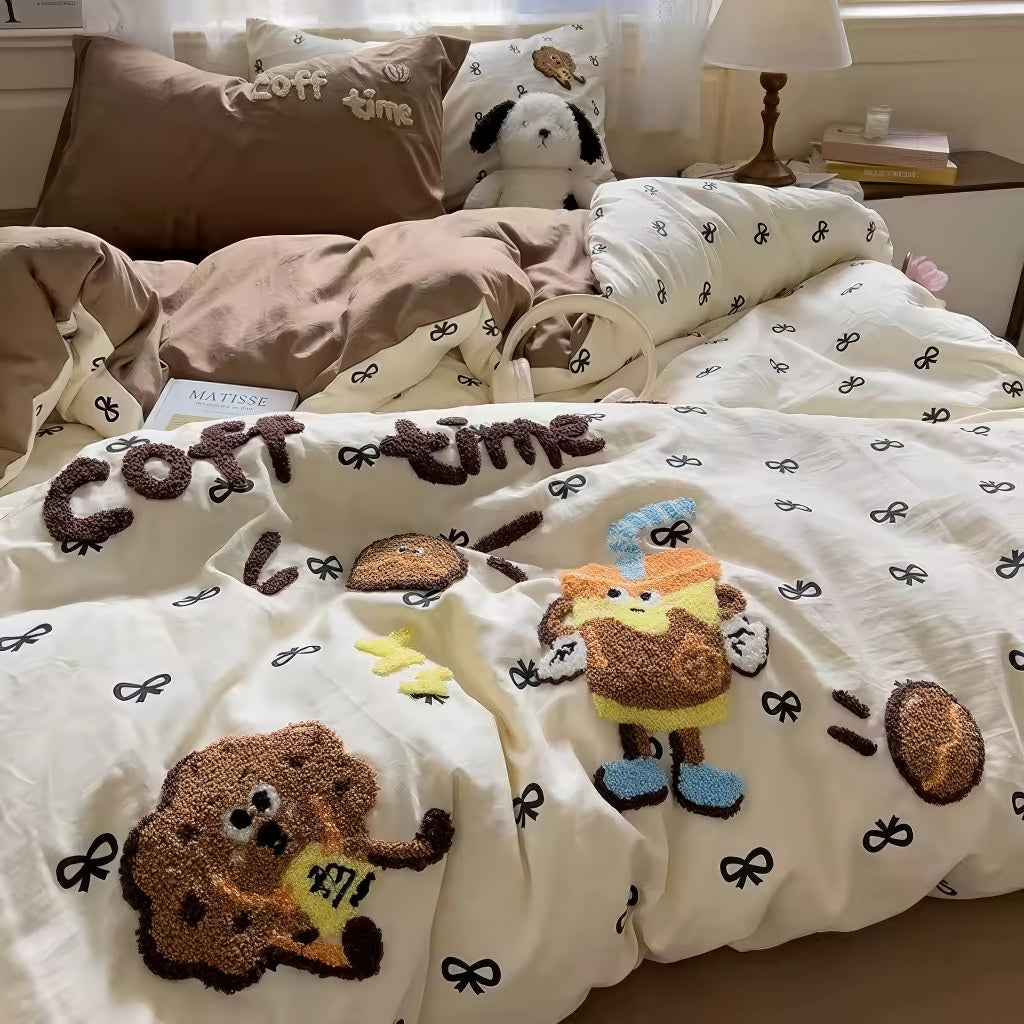 Coffee Time Embroidery Bedding Duvet Cover Set — Front view