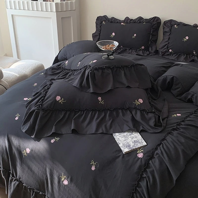 Roses Ruffle Duvet Cover & Sham Set — Floral-Ruffled Bedding for Soft Bedrooms — Lifestyle 6