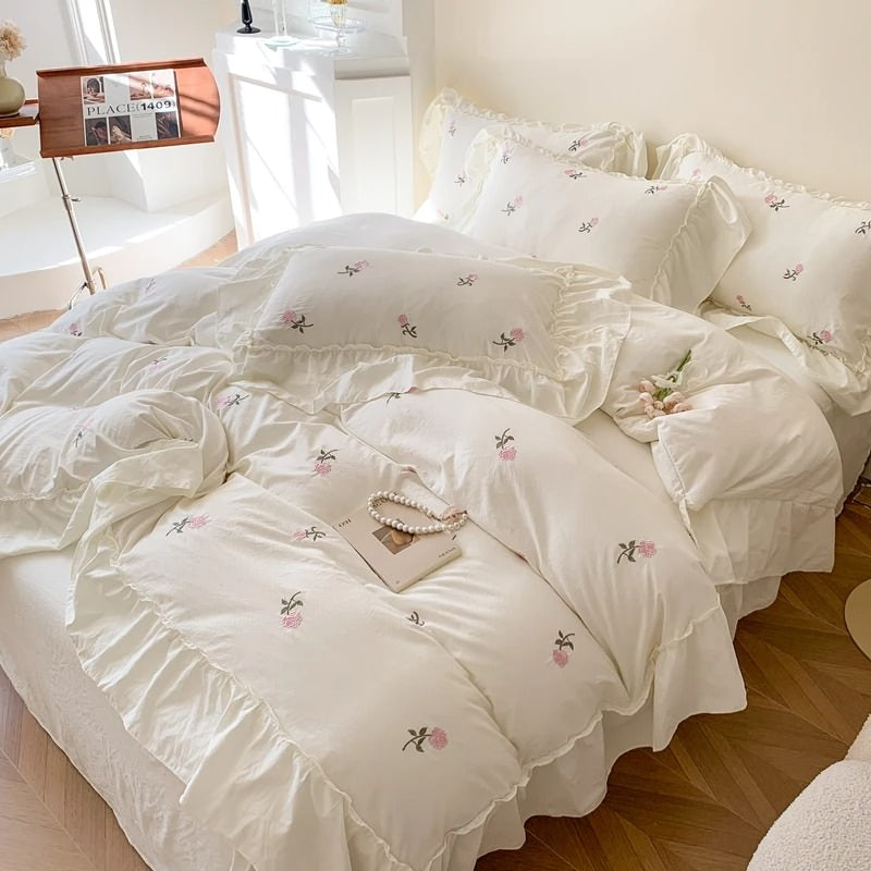 Roses Ruffle Duvet Cover & Sham Set — Floral-Ruffled Bedding for Soft Bedrooms — Lifestyle 5