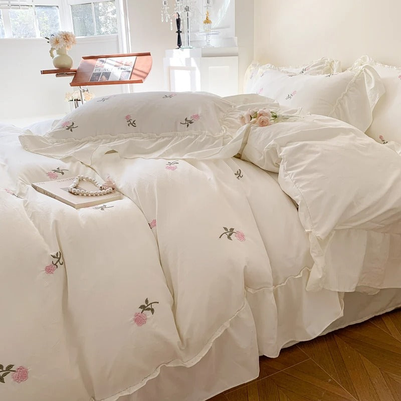 Roses Ruffle Duvet Cover & Sham Set — Floral-Ruffled Bedding for Soft Bedrooms — Lifestyle 4