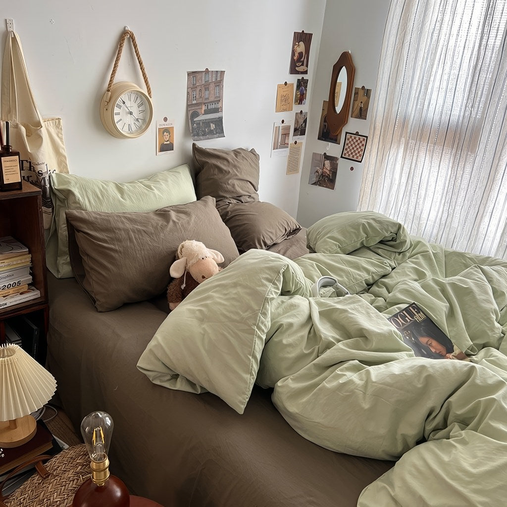 Cottage Themed Green Tones Bedding Set — Soft-Touch Cotton Duvet & Pillowcases — Lifestyle 3