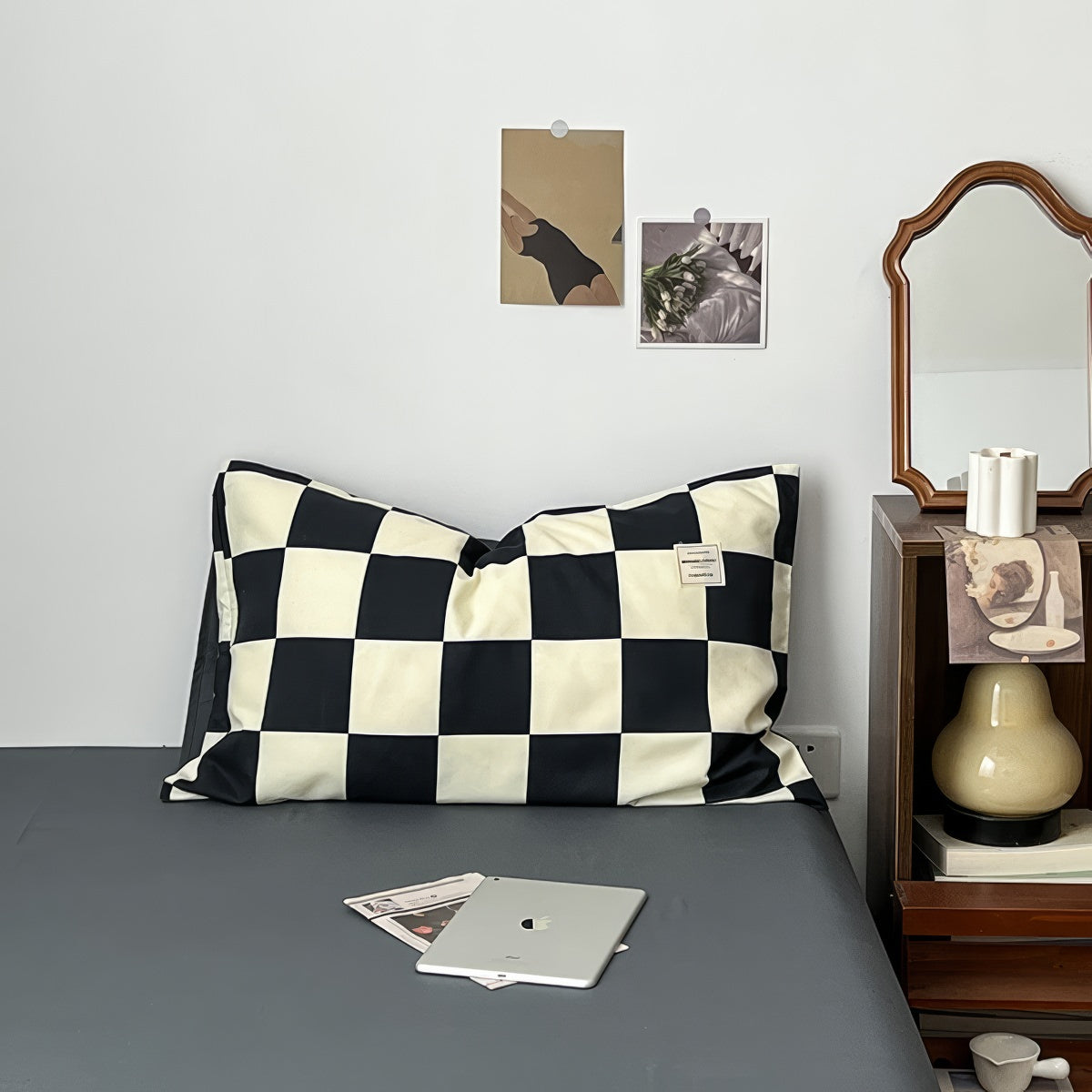 Black & Cream Checkered Bedding Set — Soft-Touch Cotton Duvet & Pillowcases — Lifestyle 4