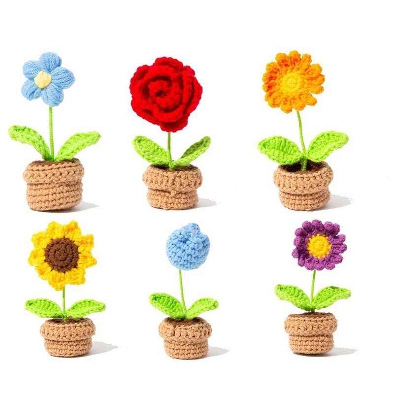 Crochet Potted Mini Flowers — Soft Plush Companion for Desk and Bedroom — Front view