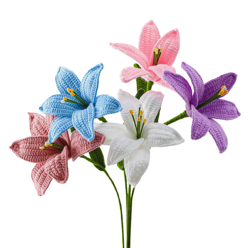 Crochet Lily Flowers — Soft Plush Companion for Desk and Bedroom — Front view