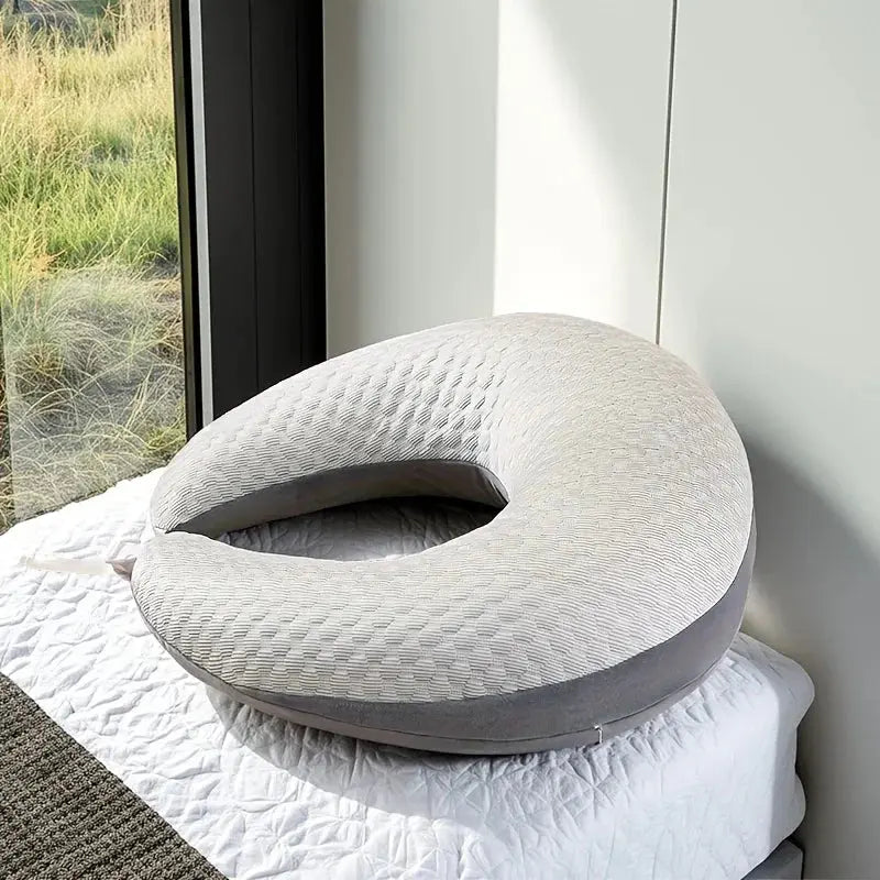 Compact Arm Support Pillow for Comfortable Reading, Crocheting, and Playing - Available in Green, Grey, Pink — Lifestyle 7
