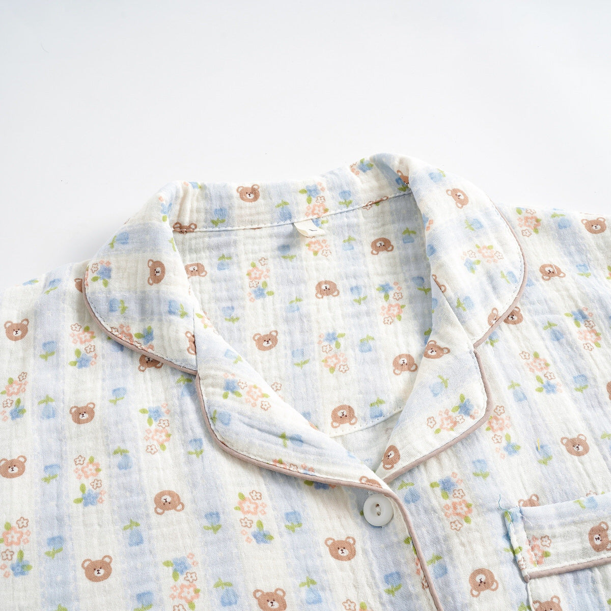Bear Print Pyjama Set — Long-Sleeve Cotton for Cosy Nights — Detail