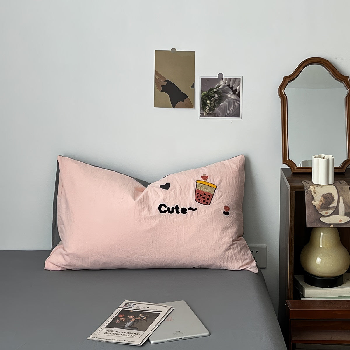 Embroidered Bubble Tea Bedding Set — Soft-Touch Cotton Duvet & Pillowcases — Lifestyle 3
