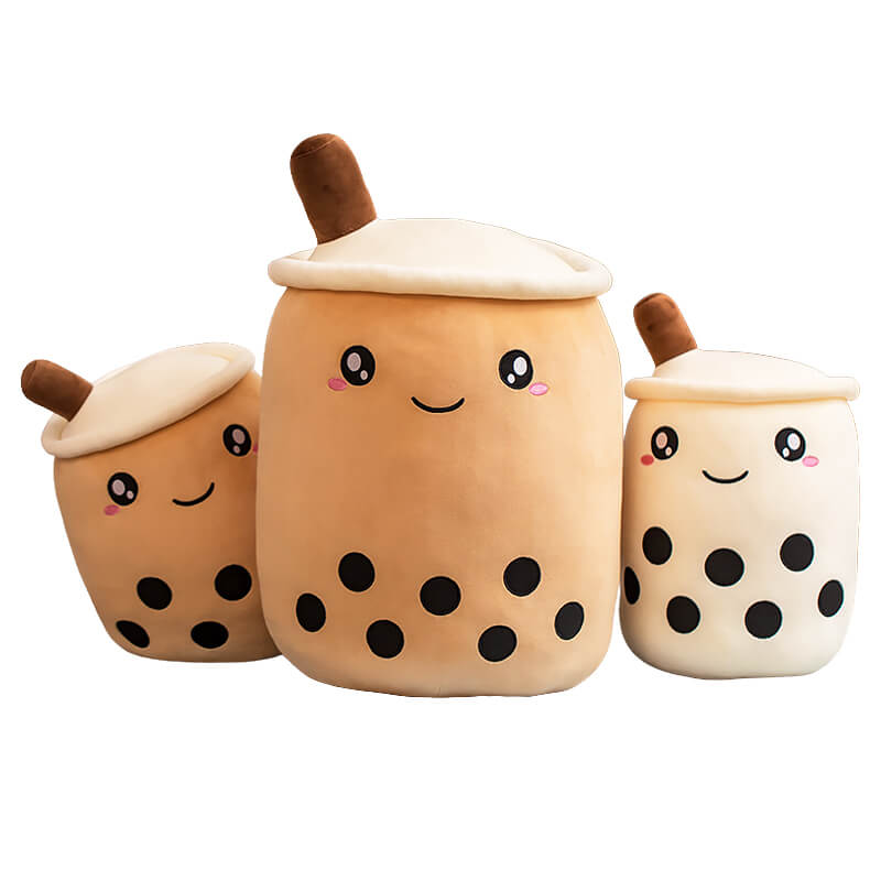 Bubble Tea Plush Toy — Soft Textured Pillow for Bedroom Layering — Front view