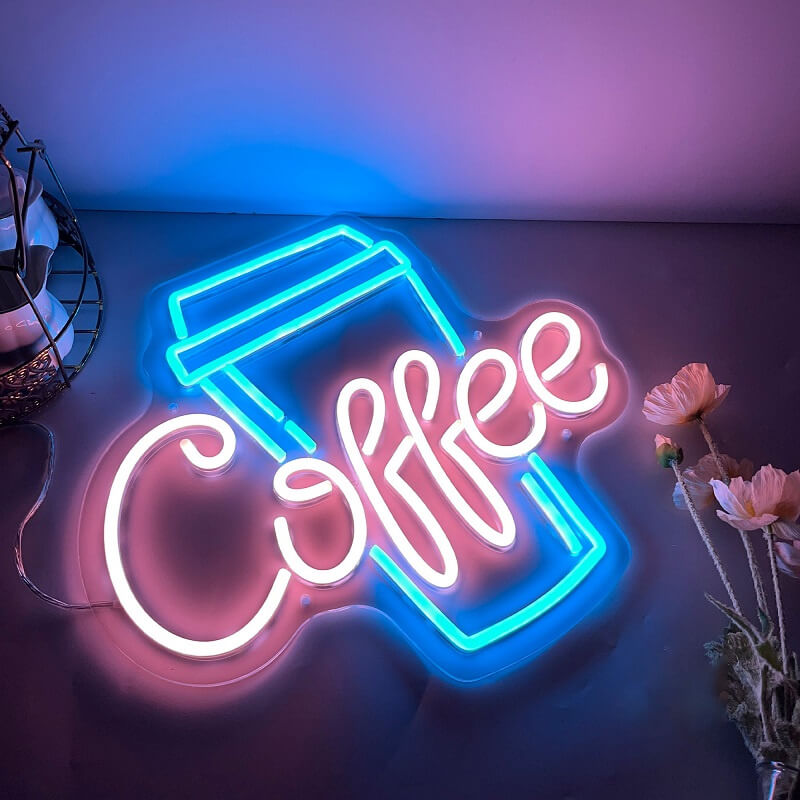 Coffee Shop Neon Sign — Warm LED Mood Lighting for Bedside — Detail