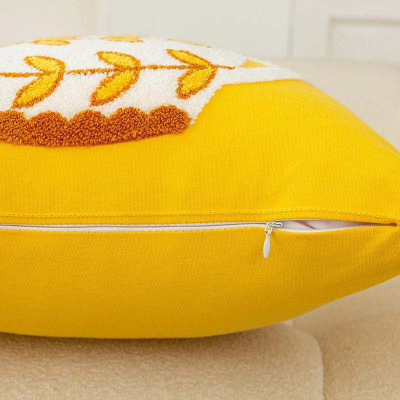 Embroidered Flowers in a Vase Cushion Cover — Soft Textured Pillow for Bedroom Layering — Lifestyle 4