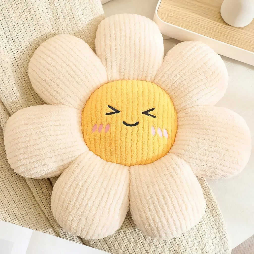 Daisy Flower Throw Pillow — Soft Textured Pillow for Bedroom Layering — Lifestyle 4