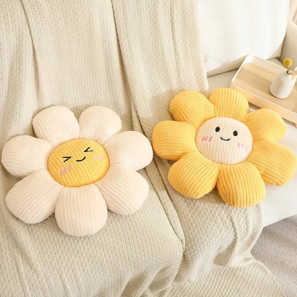 Daisy Flower Throw Pillow — Soft Textured Pillow for Bedroom Layering — Lifestyle 1