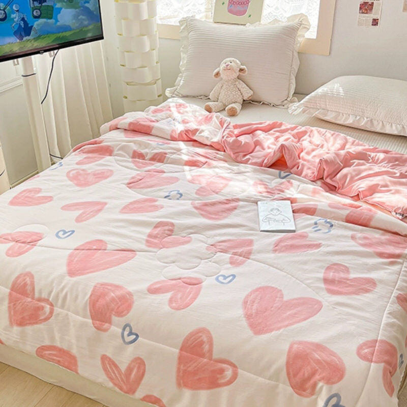 Pink Heart Quilt — Soft Print Bedspread for the Bedroom — Lifestyle 1