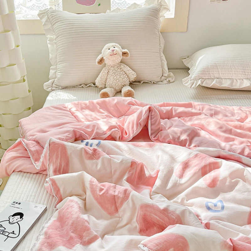 Pink Heart Quilt — Soft Print Bedspread for the Bedroom — Lifestyle 3