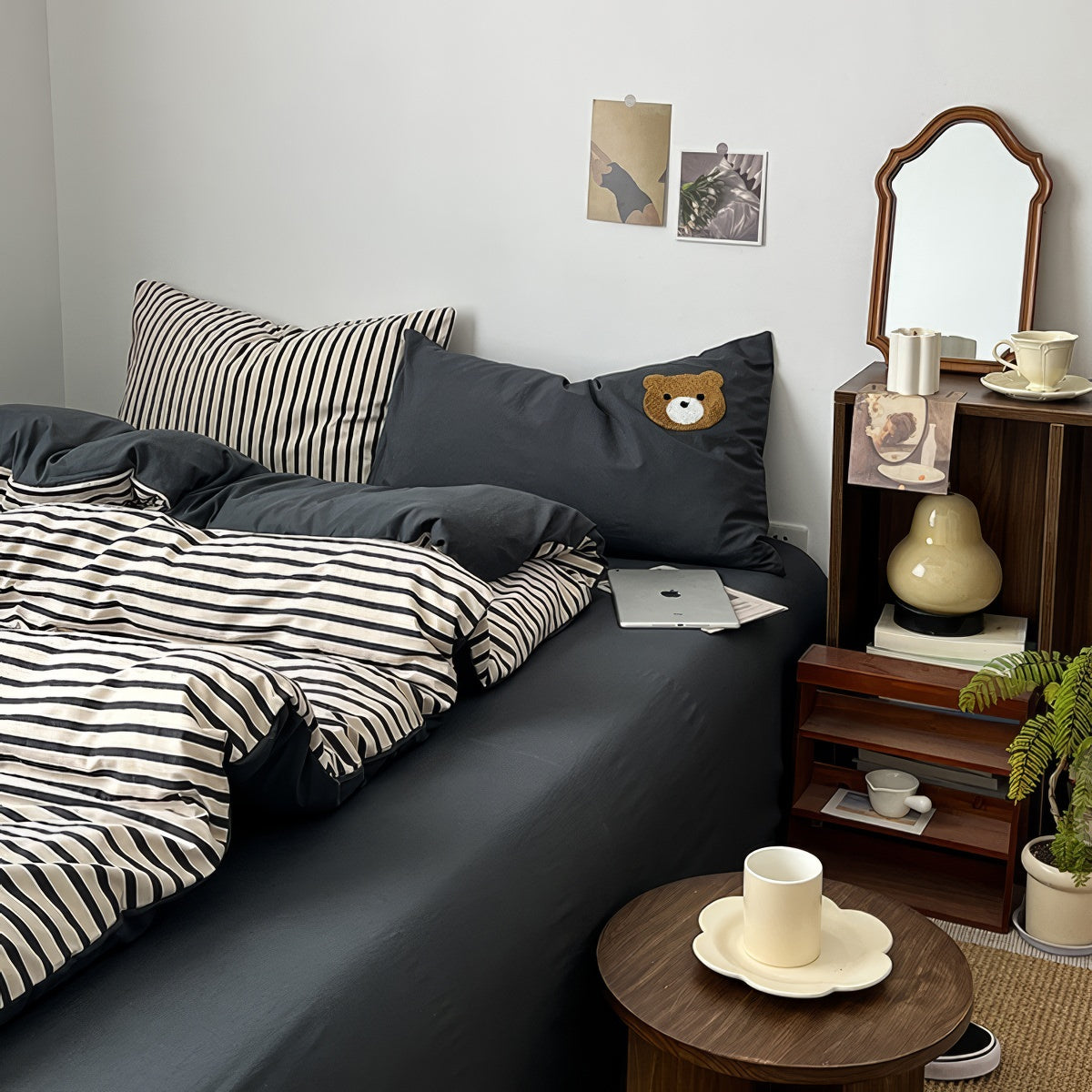Navy & Cream Striped Bedding Set — Soft-Touch Cotton Duvet & Pillowcases — Lifestyle 3