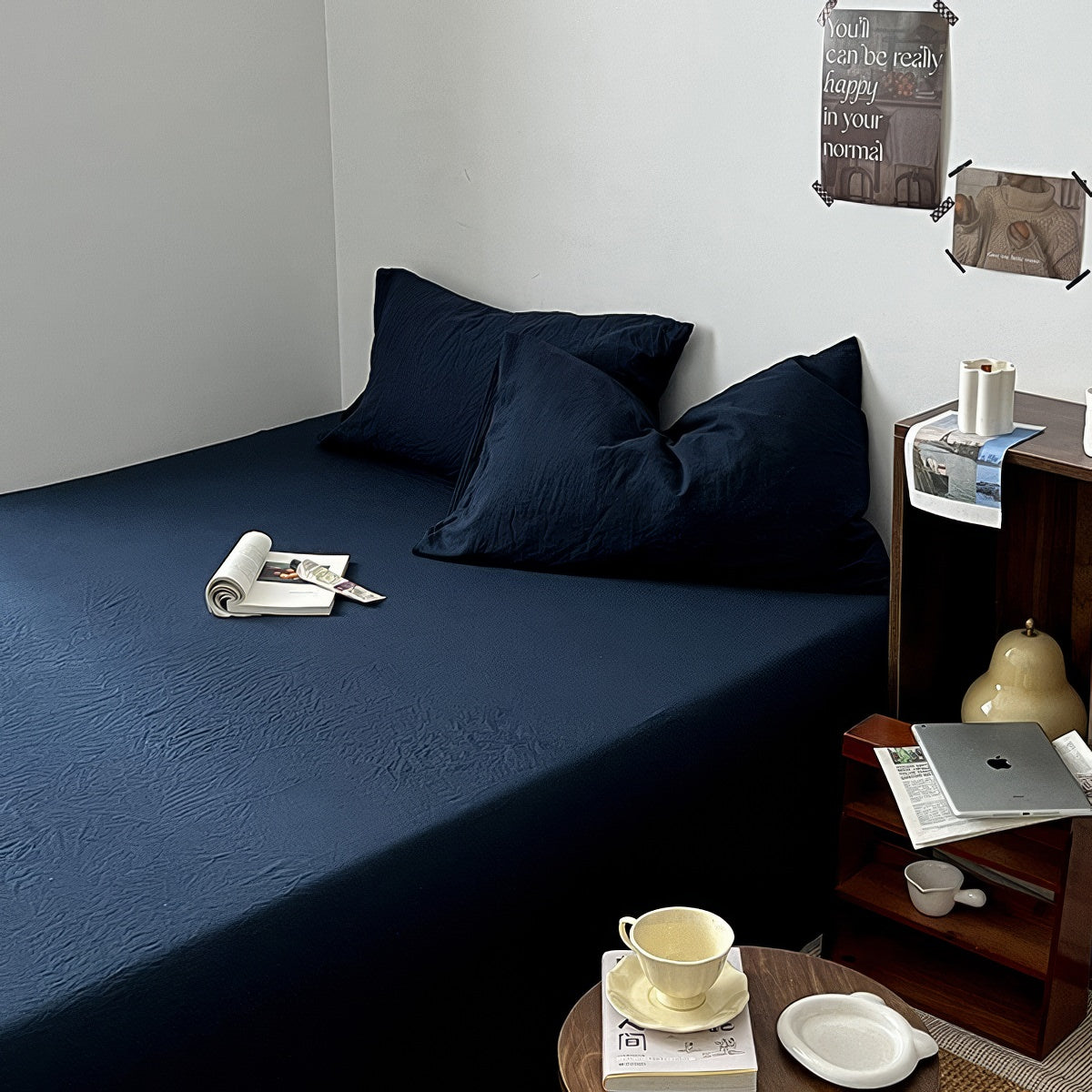 Deep Blue Ocean Minimalist Bedding Set — Soft-Touch Cotton Duvet & Pillowcases — Lifestyle 1