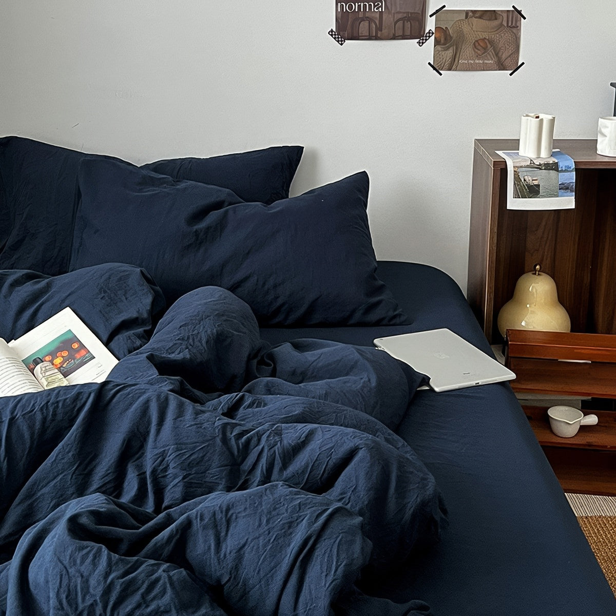 Deep Blue Ocean Minimalist Bedding Set — Soft-Touch Cotton Duvet & Pillowcases — Lifestyle 2