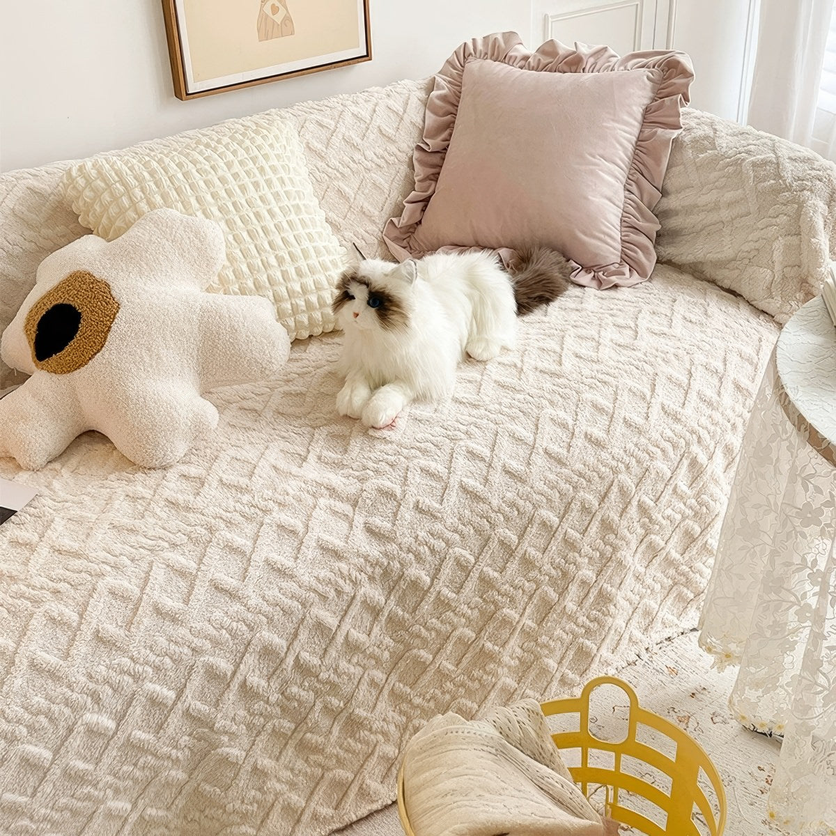 Diamond-Grid Throw Blanket — Plush Textured Knit for the Sofa — Lifestyle 1