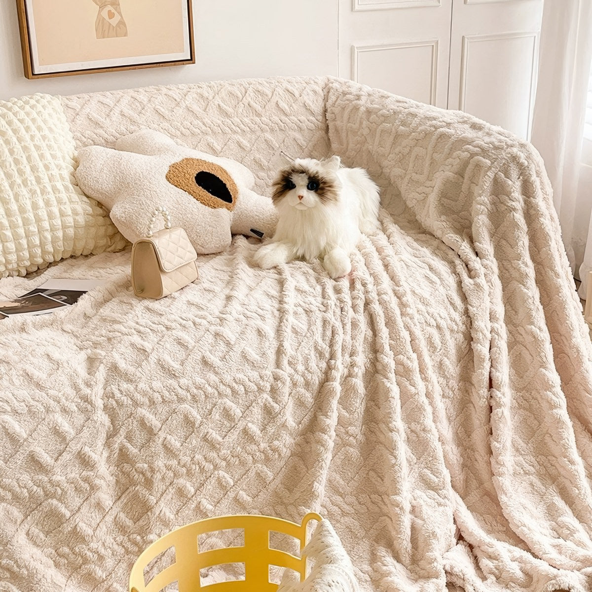 Diamond-Grid Throw Blanket — Plush Textured Knit for the Sofa — Front view