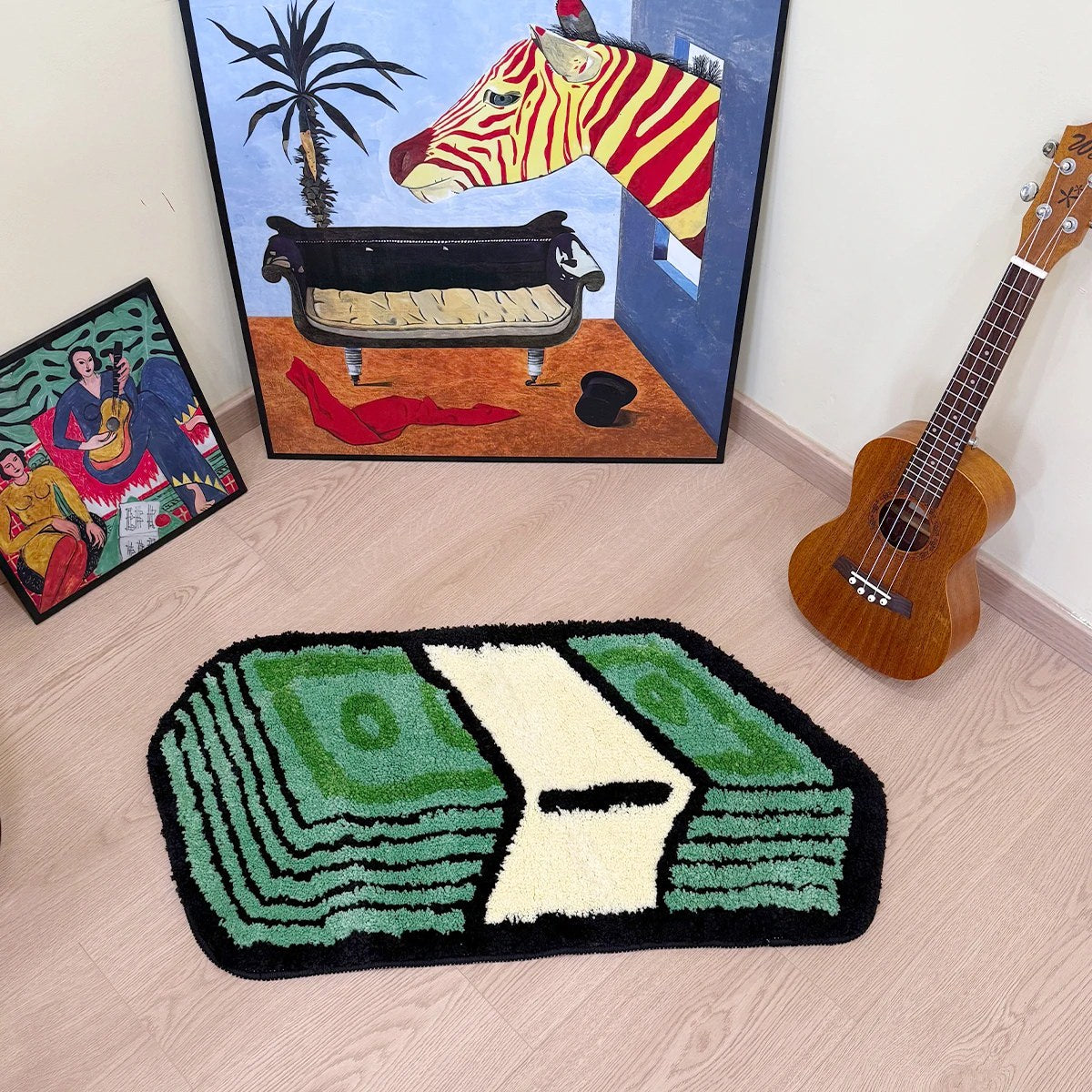 Dollar Cash Stack Tufted Rug — Soft Accent Rug for Bedroom Layering — Lifestyle 2