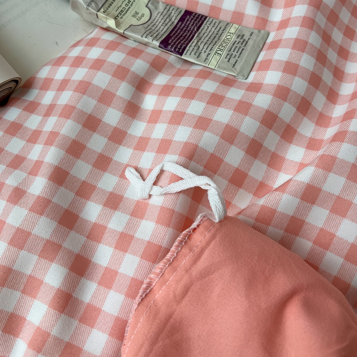 Peach Pink Gingham Bedding Set — Cotton Duvet & Pillowcases — Lifestyle 5