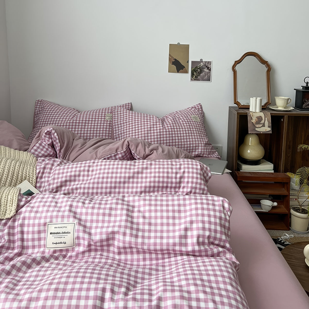 Dusty Purple Gingham Bedding Set — Soft-Touch Cotton Duvet & Pillowcases — Front view