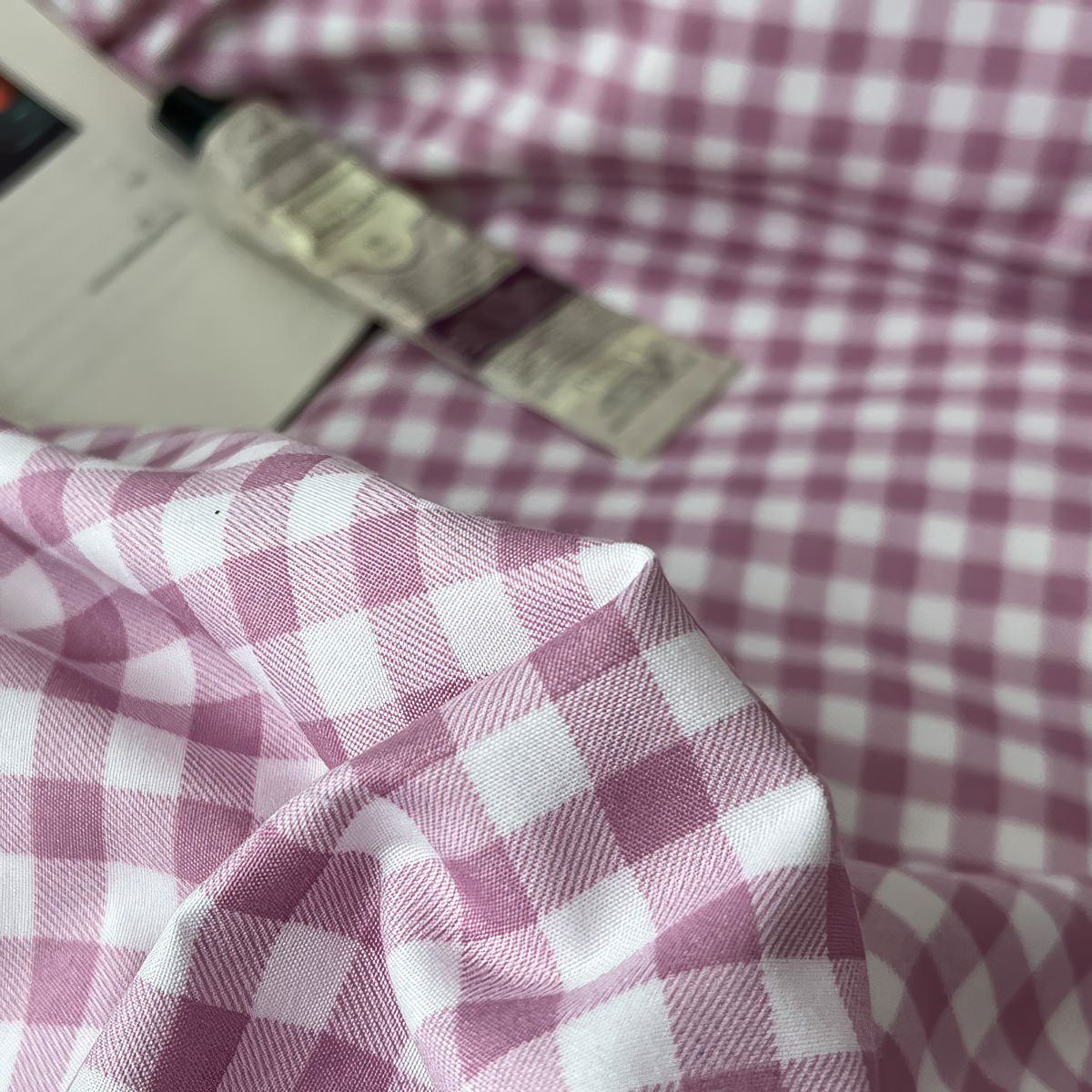 Dusty Purple Gingham Bedding Set — Cotton Duvet & Pillowcases — Detail