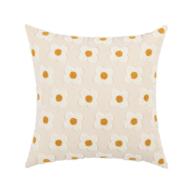 Embroidered Daisy Cushion Cover — Cotton Canvas Pillowcase for Bedroom Styling — Lifestyle 5