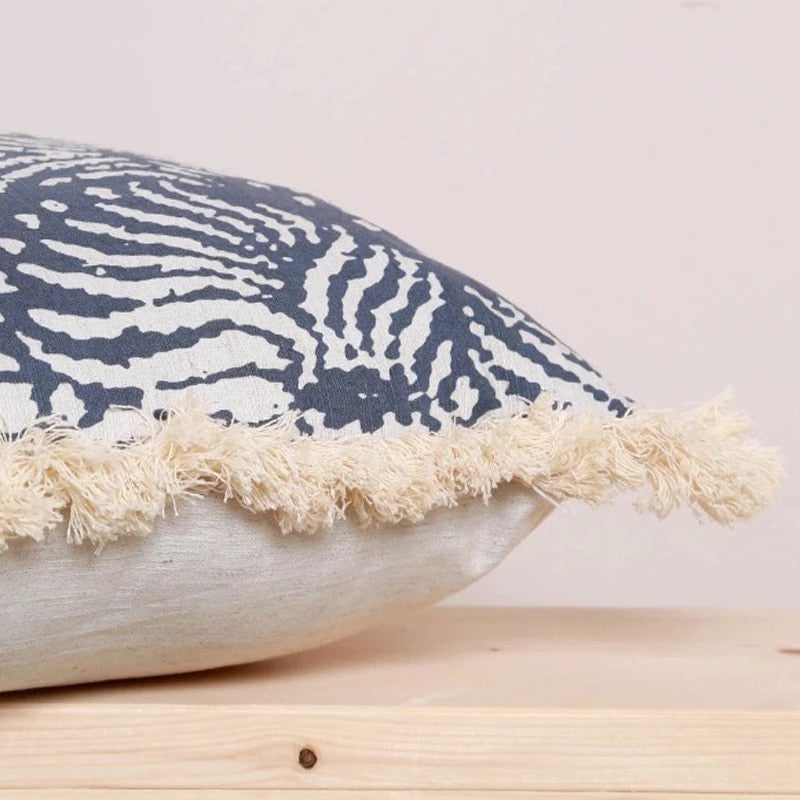 Ethnic Motifs Fringed Cushion Cover — Soft Textured Pillow for Bedroom Layering — Lifestyle 1