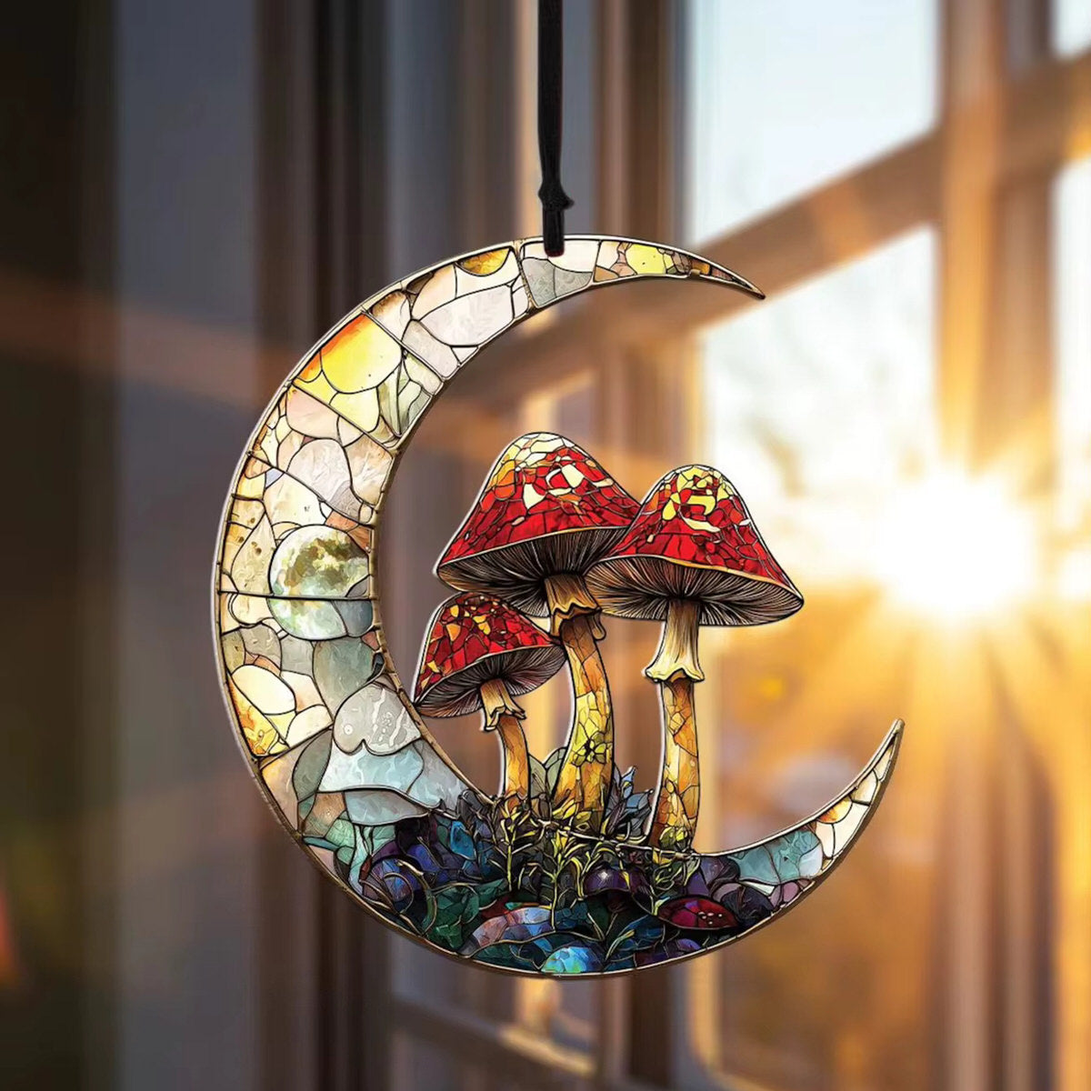 Moon & Mushroom Suncatcher — Considered Home Styling — Detail