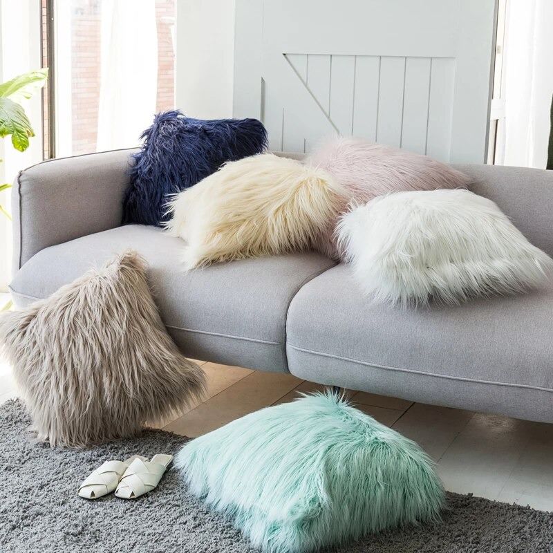 Dusty Faux Fur Cushion Cover — Soft Textured Pillow for Bedroom Layering — Lifestyle 3