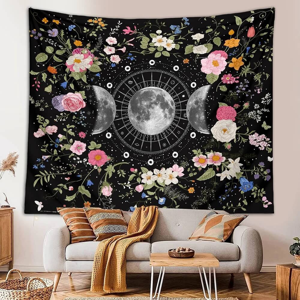 Floral Triple Moon Phases Tapestry — Considered Home Styling
