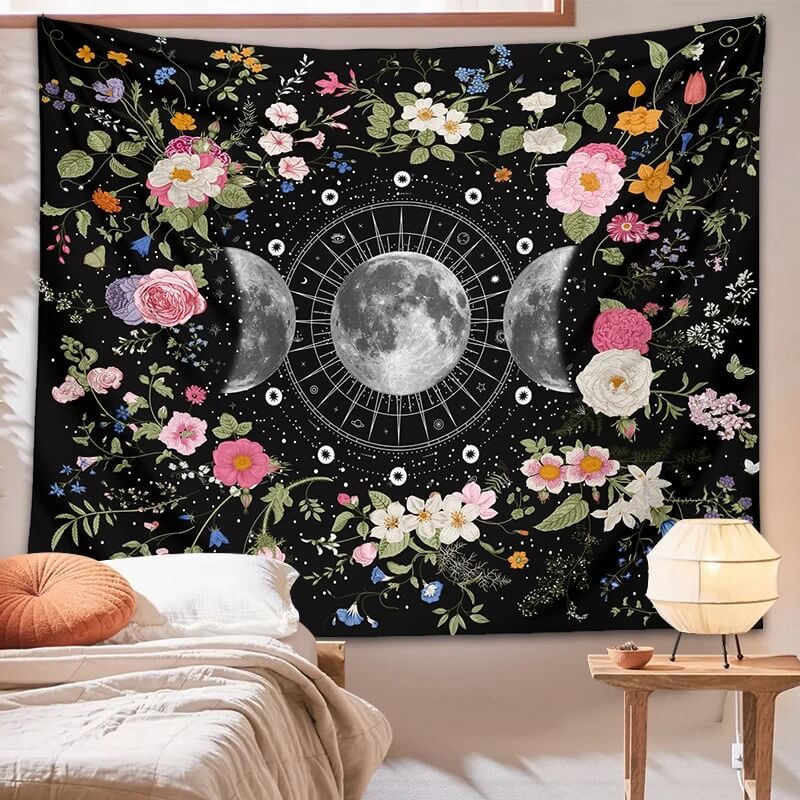 Floral Triple Moon Phases Tapestry — Considered Home Styling