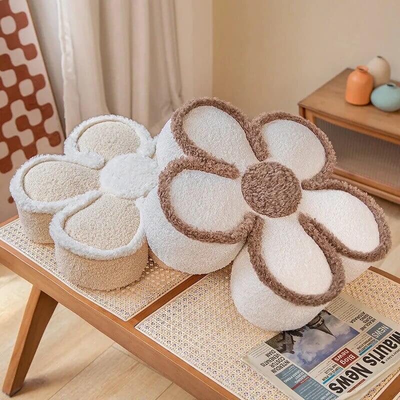 Fluffy Flower Decorative Throw Pillow — Soft Textured Pillow for Bedroom Layering — Front view