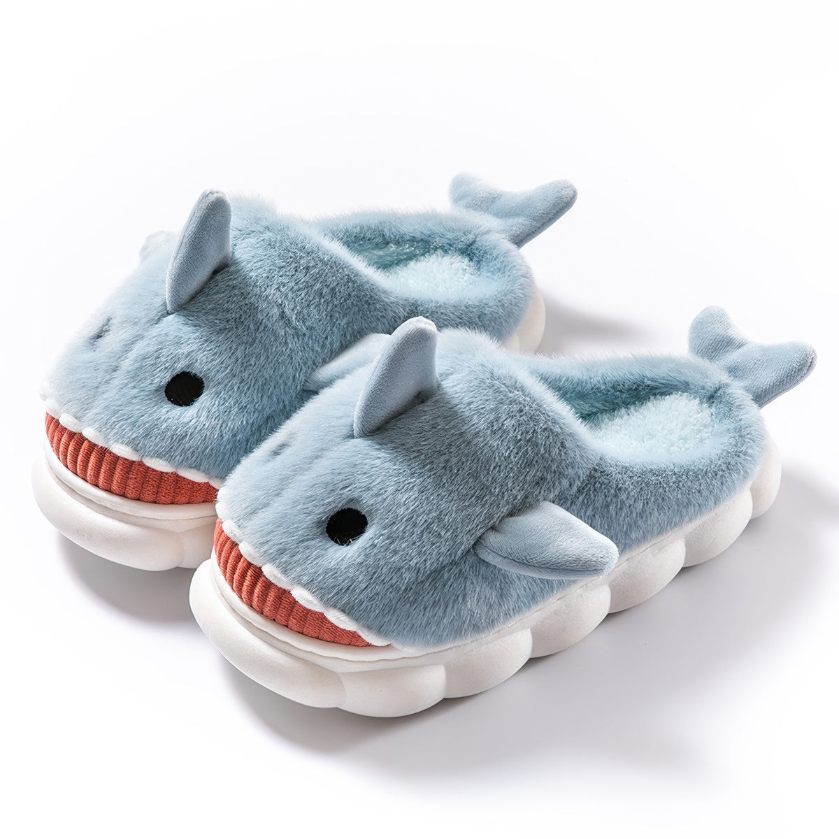 Plush Shark Slippers — Fluffy Indoor Slides for At-Home Comfort — Front view