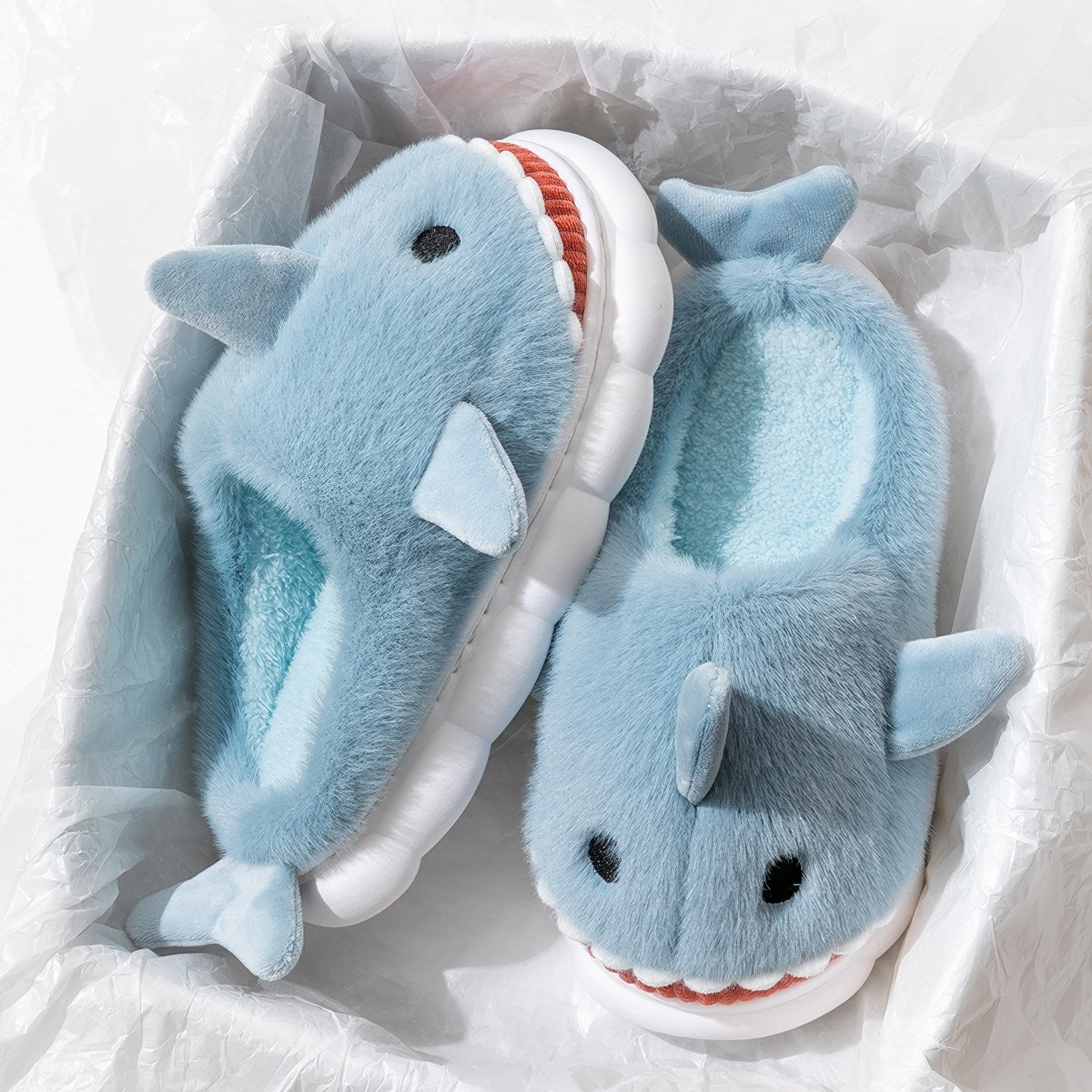Plush Shark Slippers — Fluffy Indoor Slides for At-Home Comfort — Detail