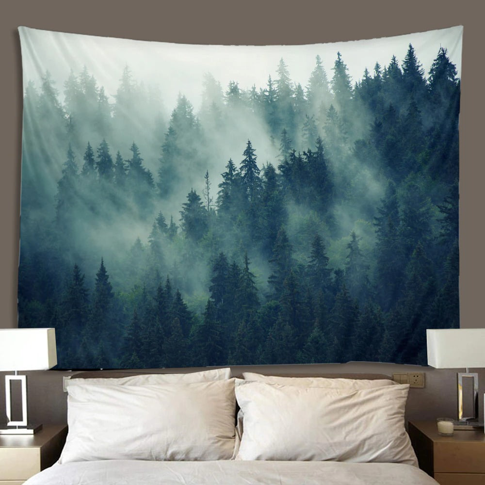 Nordic Foggy Forest Big Tapestry — Considered Home Styling — Detail