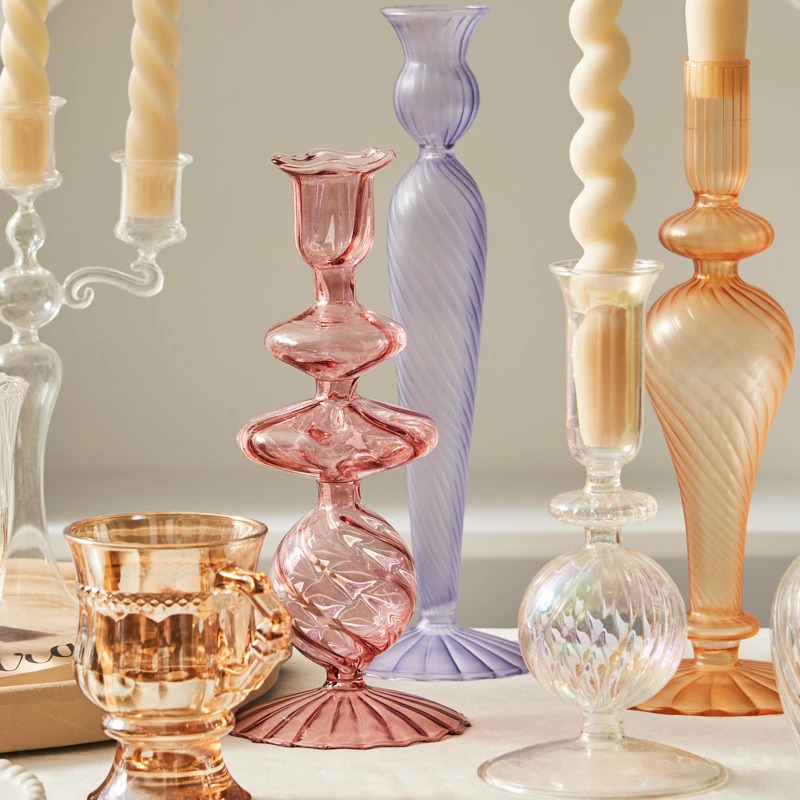 French Vintage Glass Candle Holder — Decorative Vase for Considered Styling — Front view